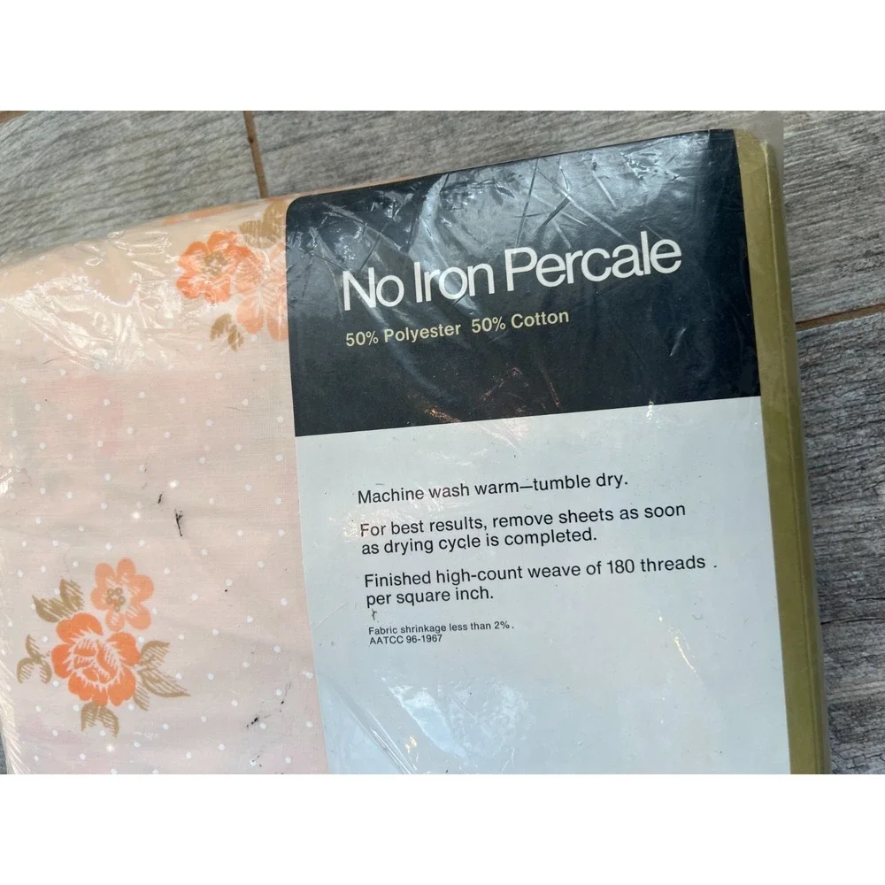 JCPenney‎ Full Size Fitted Sheet Floral Pale Orange No Iron Percale New Vintage